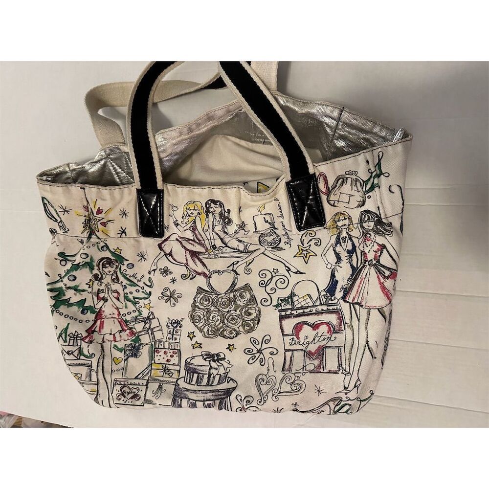 Brighton Christmas Holiday Canvas Tote Bag Cream Multicolor Women's Casual